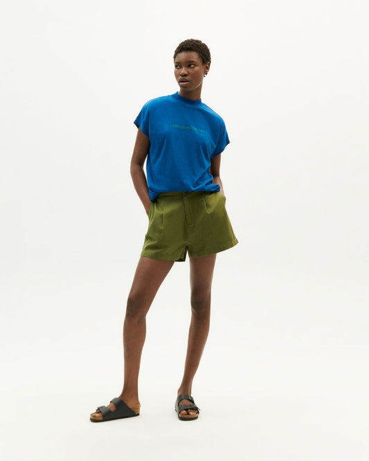 Narciso Green Hemp High Waisted Shorts - Thinking Mu